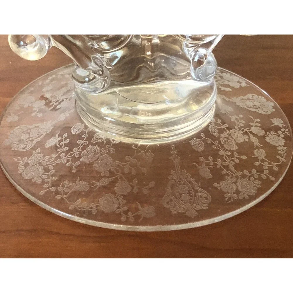 Vintage Set 1950s Cambridge Rose  Point Etched Fouled Candelabras